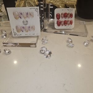 Red Floral Accent Press-On Nails - Women Makeup Press-On Nails